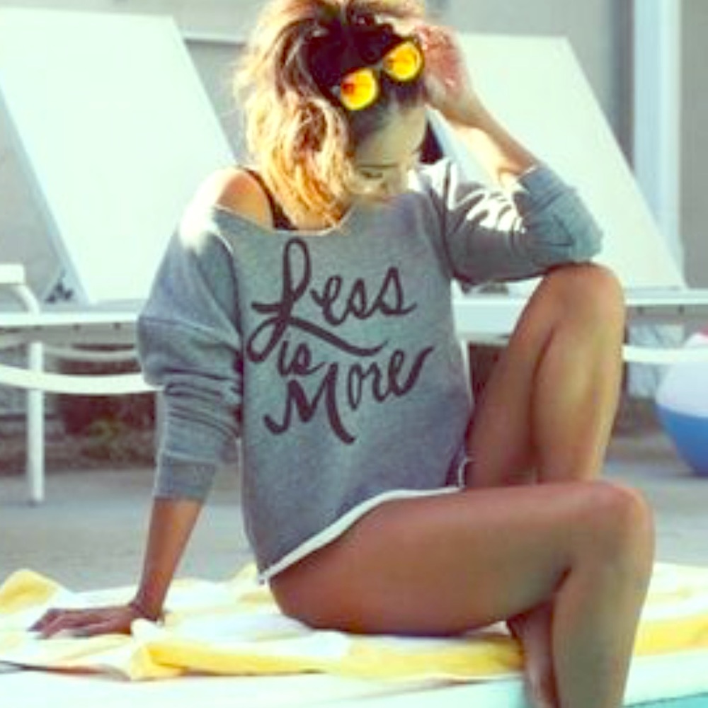 Grey cropped sweatshirt with “Less is More” print